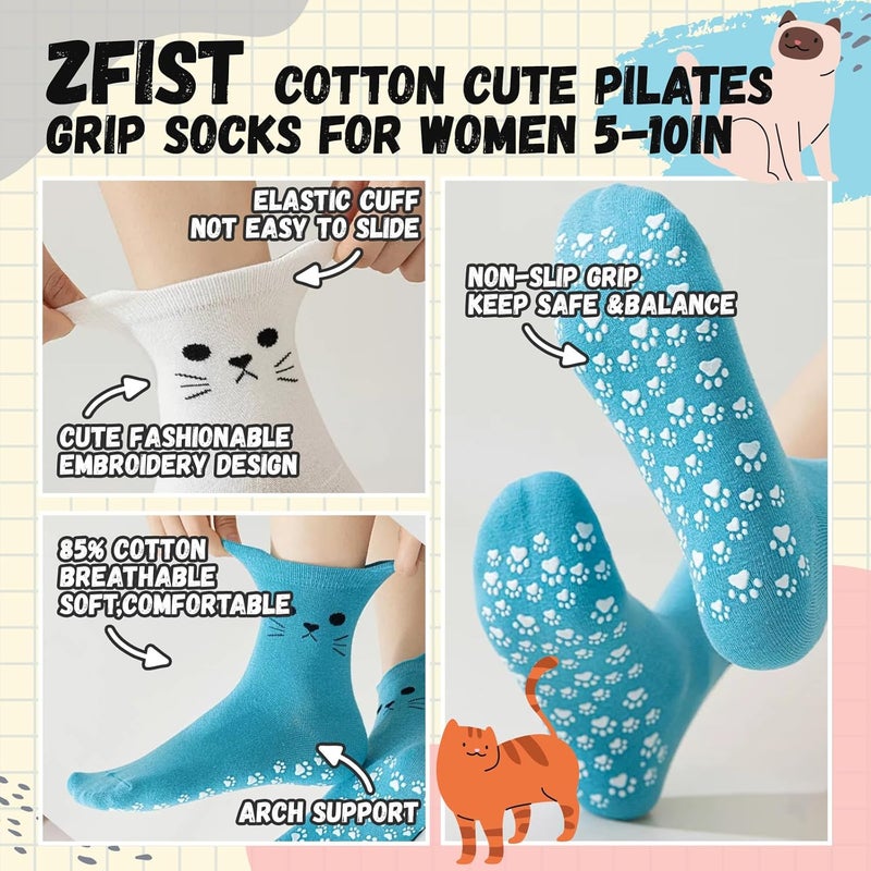 ZFiSt Pilates Socks with Grips for Women,4Pairs Ruffle Yoga Sock Cute Cotton Grippy Socks for Barre Workout Non Slip 5-10in - Image 2